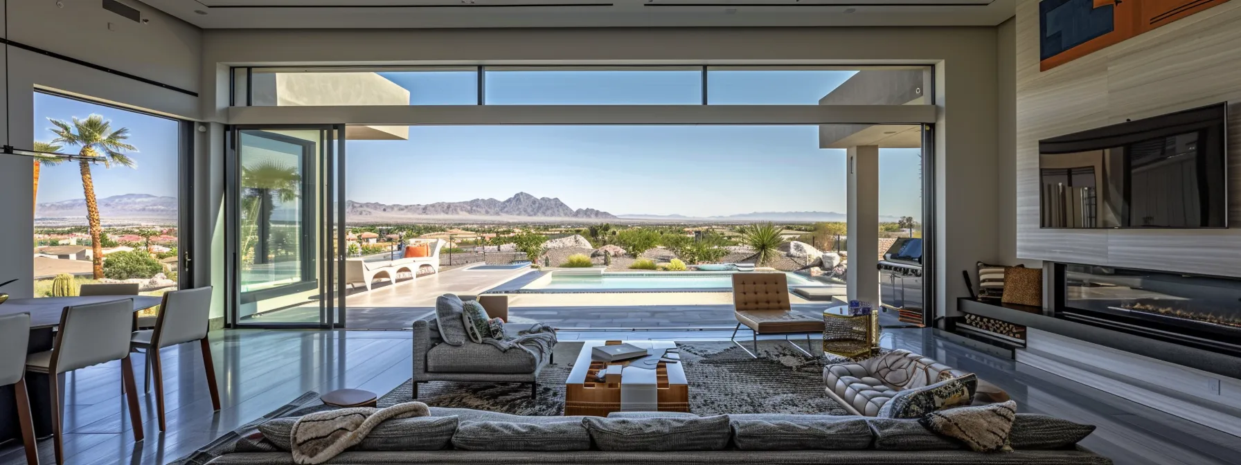 a skilled hvac contractor expertly installs a sleek, modern air conditioning unit in a sunlit las vegas home, showcasing professionalism and precision amidst the warm desert backdrop.