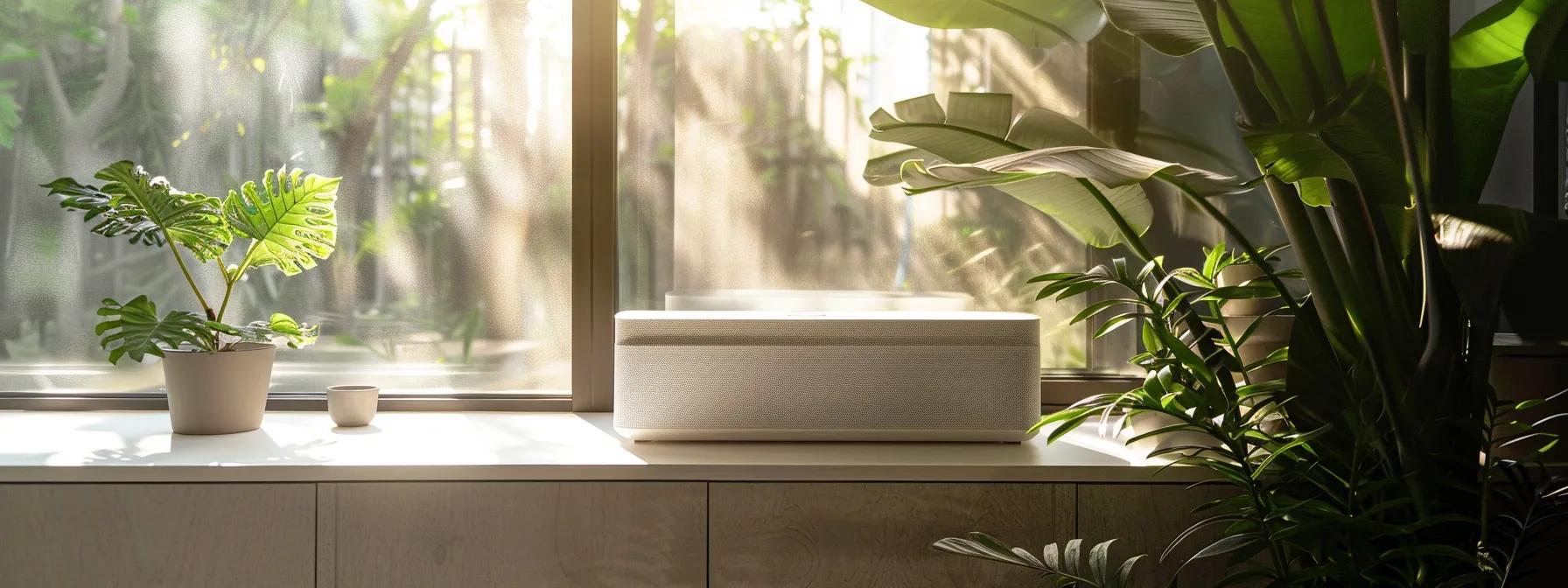 a sleek, modern air conditioning unit gleams under bright daylight, surrounded by vibrant greenery, symbolizing the importance of reliable hvac maintenance and repair services.