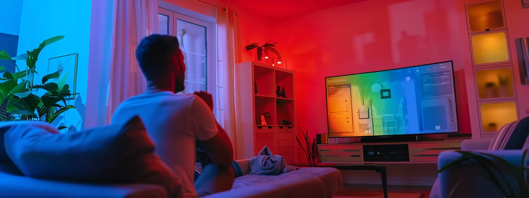 a focused view of an hvac technician utilizing a thermal imaging camera to analyze temperature variations in a modern staten island home's living room, with a digital display showing distinct hot and cold zones on the wall.