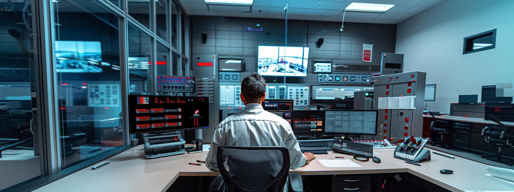 a skilled technician in a modern las vegas office assessing an hvac system on a sleek control panel, with diagnostic tools and equipment strategically arranged in the background, illuminated by bright overhead lighting to emphasize precision and professionalism.