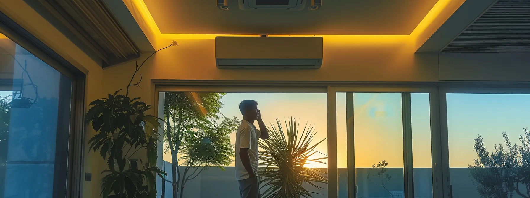 a sleek, modern las vegas home interior showcases a technician inspecting a high-efficiency air conditioning unit, illuminated by bright overhead lighting that highlights the intricate components and illustrates the importance of proactive hvac maintenance in a desert climate. a sleek, modern las vegas home interior showcases a technician inspecting a high-efficiency air conditioning unit, illuminated by bright overhead lighting that highlights the intricate components and illustrates the importance of proactive hvac maintenance in a desert climate.