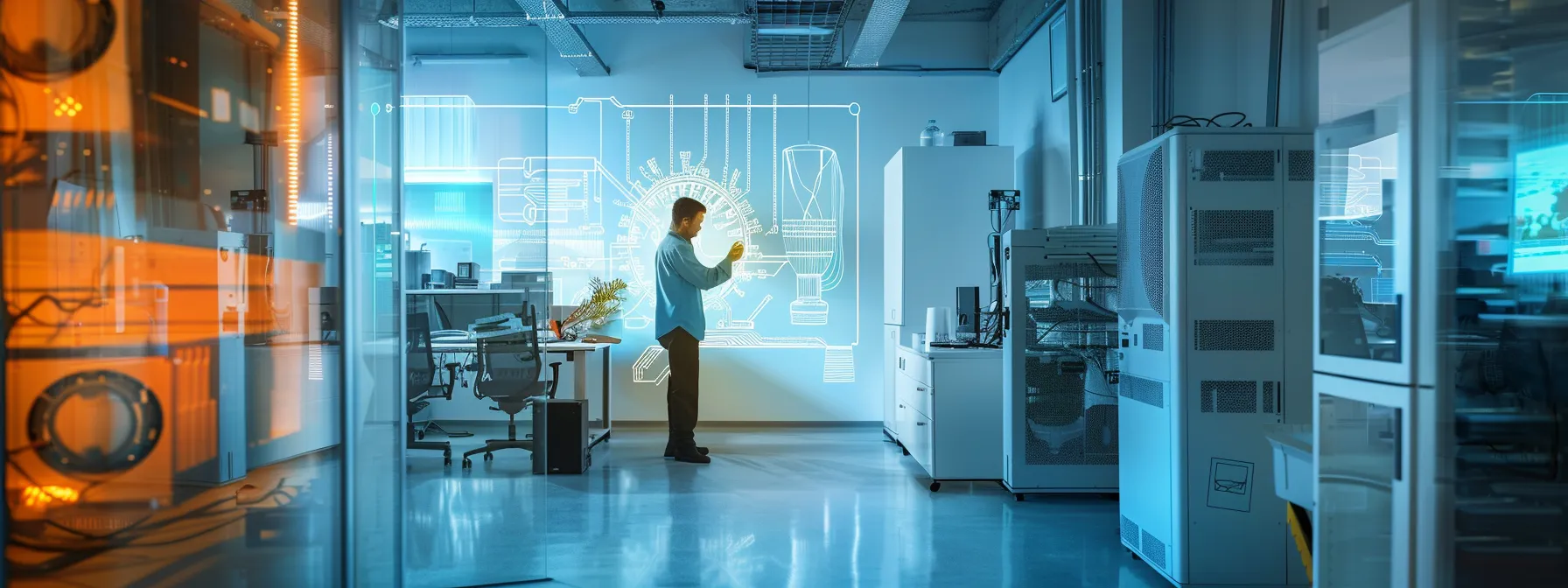 a sleek, modern office environment showcases a knowledgeable hvac technician analyzing a high-tech central hvac system, surrounded by diagrams of ductless options and heat pumps, under bright, artificial lighting that emphasizes the intricate technology and efficiency considerations involved.