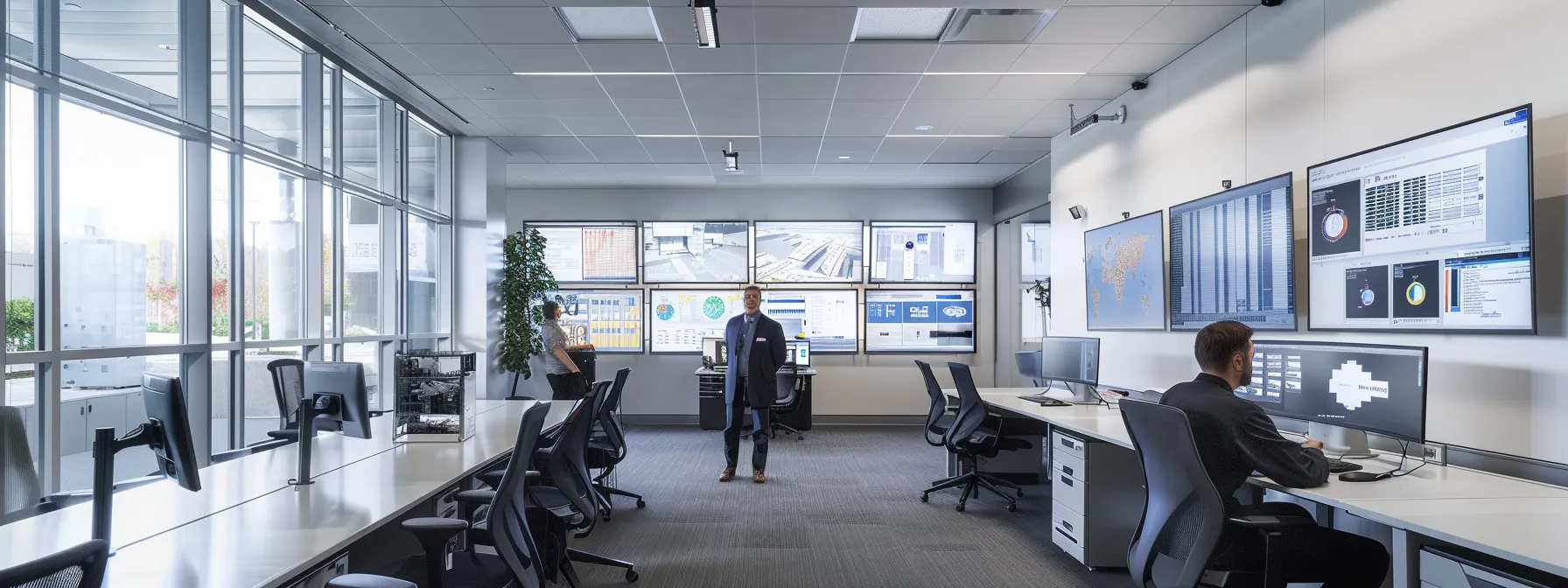 a sleek, modern office space showcases a detailed hvac system installation, with technicians meticulously examining equipment and digital schematics displayed on large screens, emphasizing the complex factors influencing installation costs.