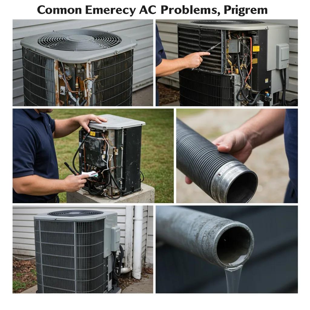 Common emergency AC problems including malfunctioning units and clogged drain lines